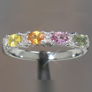 Gorgeous Genuine Colors of Sapphires Oval and Round Diamond Band Ring.